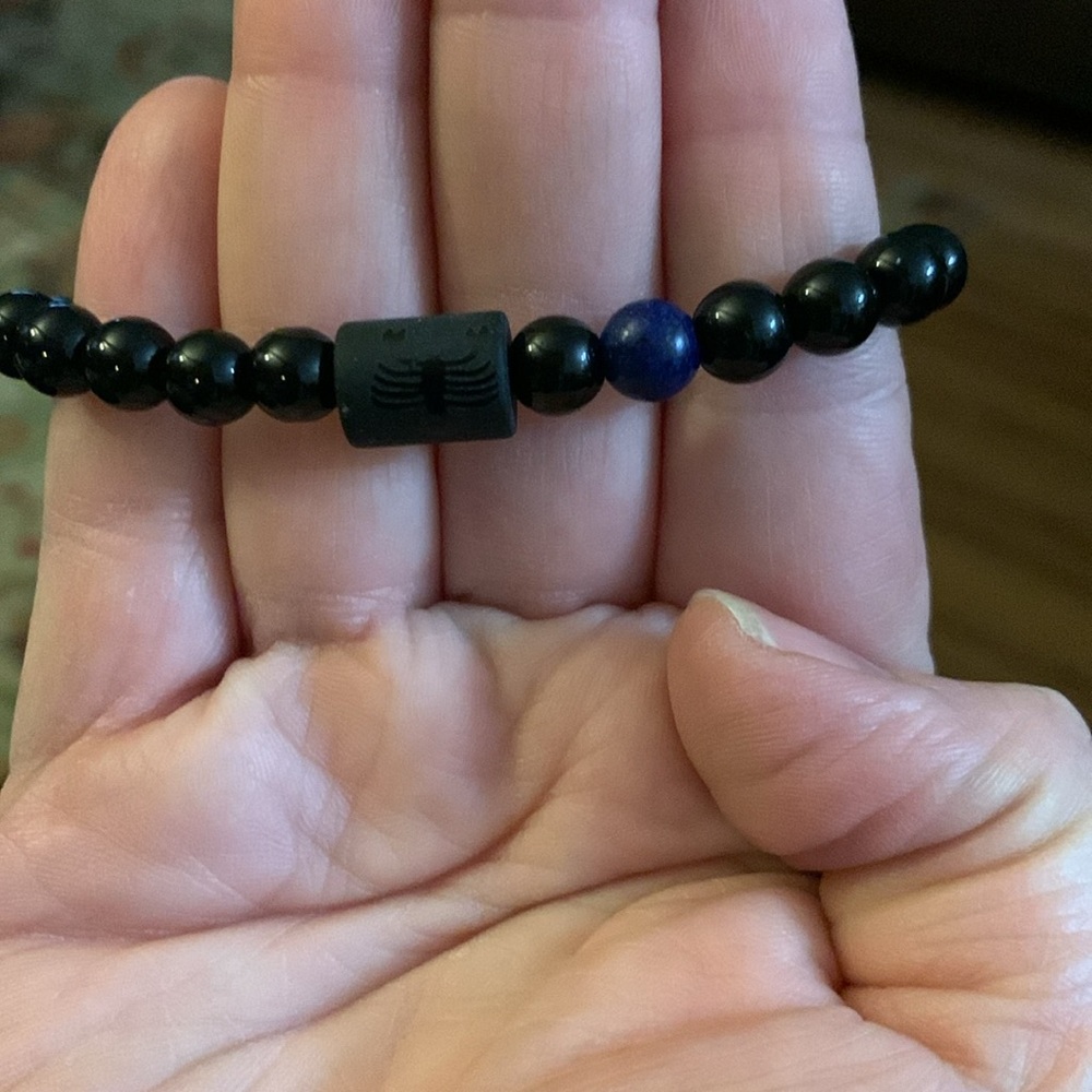 Scorpio Black Beaded Bracelet with Blue Accent - Picture 2 of 7